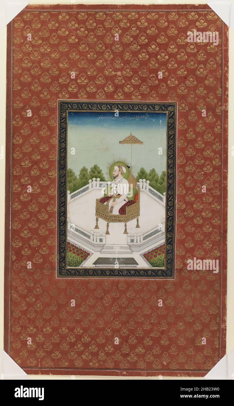 Rafi' al-Daula Rafi' al-Shan Padshah ibn Bahadur Padshah, indiano, acquerello opaco e oro su carta, Deccan, India, 1875-1900, foglio: 19 3/4 x 11 13/16 in., 50,2 x 30,0 cm, barba, Deccan, Imperatore, Oro, Hyderabad, carta, Parasol, Ritratto, Profilo, Rafi' al-Daula, Rafi' al-Shan, Royal, Terrazza, Trono, Acquerello Foto Stock Rafi' al-Daula Rafi' al-Shan Padshah ibn Bahadur Padshah, indiano, acquerello opaco e oro su carta, Deccan, India, 1875-1900, foglio: 19 3/4 x 11 13/16 in., 50,2 x 30,0 cm, barba, Deccan, Imperatore, Oro, Hyderabad, carta, Parasol, Ritratto, Profilo, Rafi' al-Daula, Rafi' al-Shan, Royal, Terrazza, Trono, Acquerello Foto Stock
