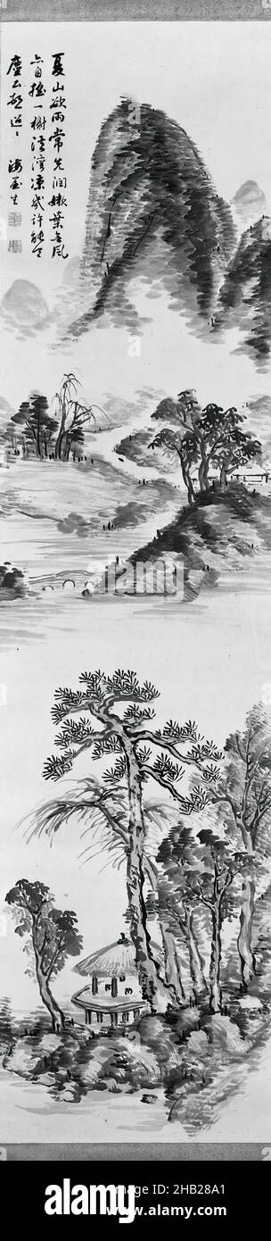 Paesaggio estivo, One of Pair, Nukina Kaioku, giapponese, 1778-1863, Rotolo appeso, inchiostro su carta, Giappone, 19th secolo, periodo Edo, Immagine: 49 x 12 1/4 pollici, 124,5 x 31,1 cm Foto Stock