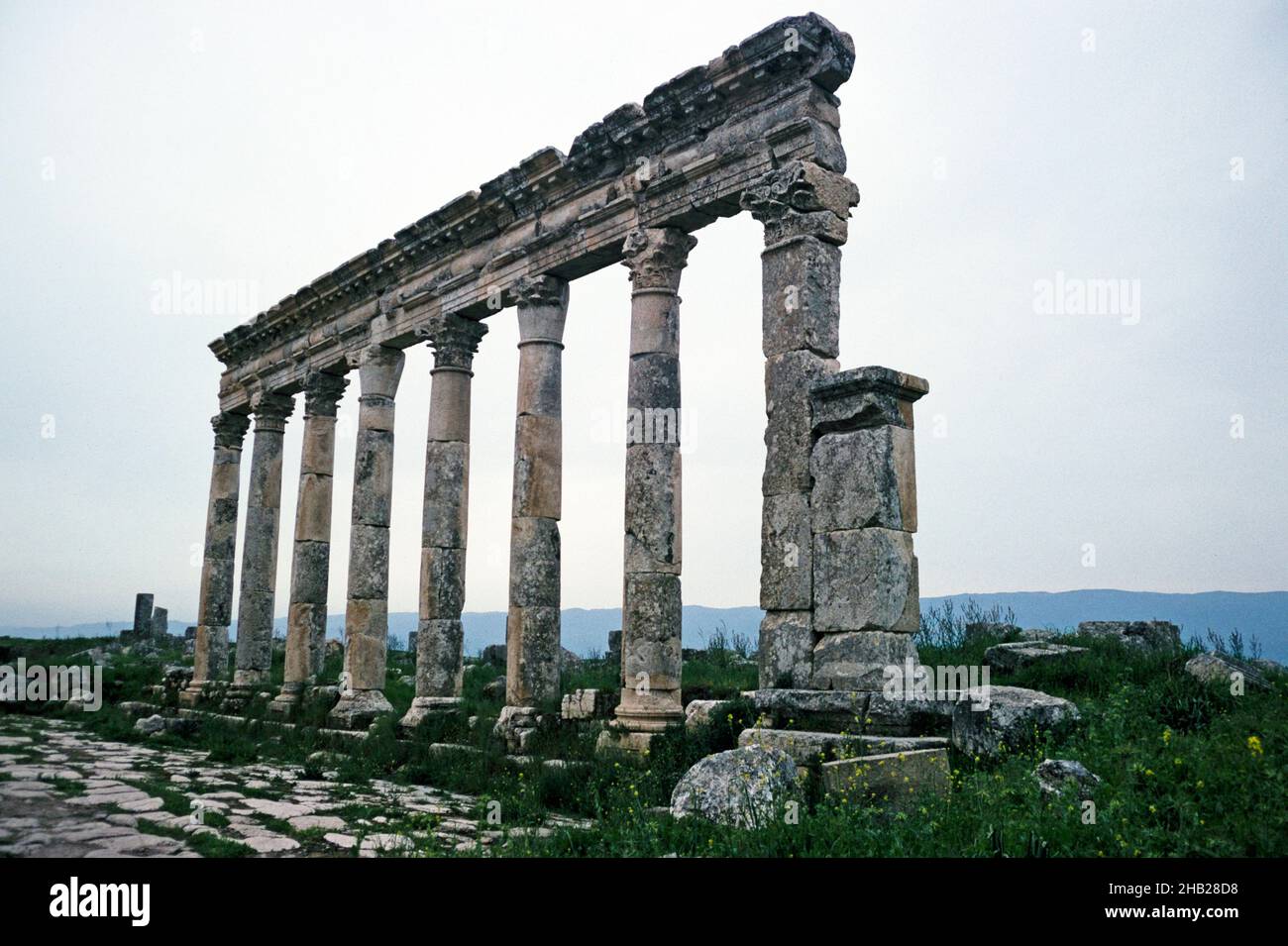 Rovine di edifici romani nel sito archeologico di Apalea, Siria nel 1998 Foto Stock