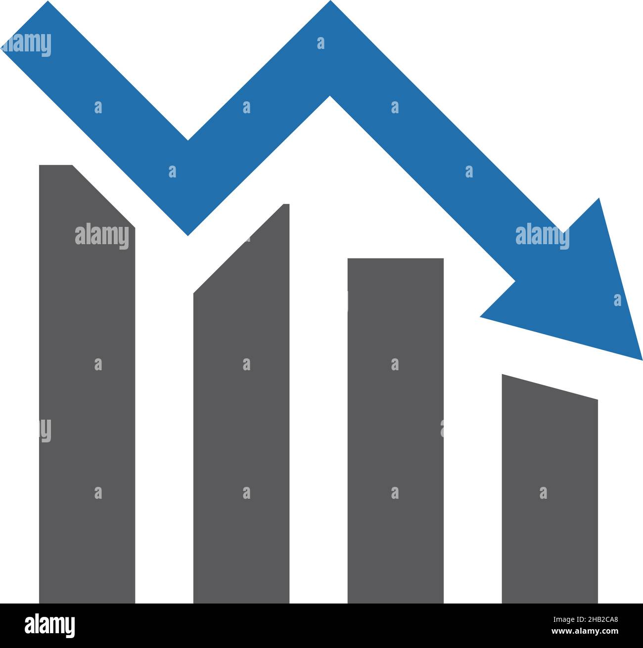 Freccia bassa e icona del grafico. Vettore. I vettori sono perfetti per visualizzare i risultati e i numeri in diminuzione. Illustrazione Vettoriale