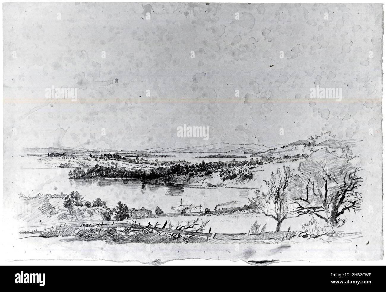 Paesaggio con treno, William Trost Richards, americano, 1833-1905, grafite e gocce di acquerello su carta, n.d., foglio, leggermente irregolare: 10 5/16 x 14 15/16 in., 26,2 x 37,9 cm Foto Stock