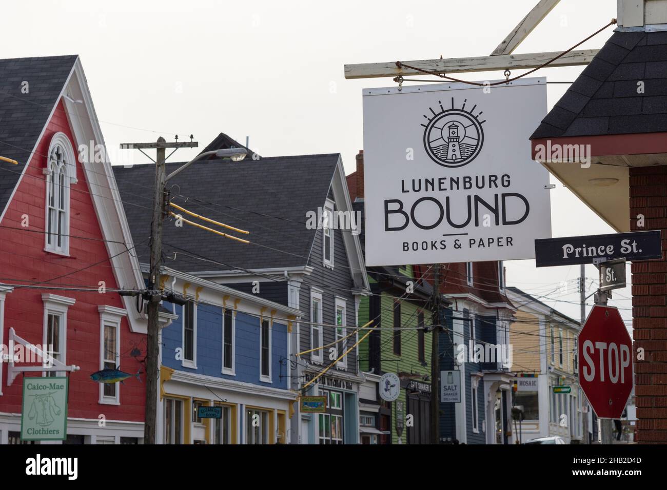 Edifici storici e negozi, Lunenburg, Nuova Scozia, Canada Foto Stock