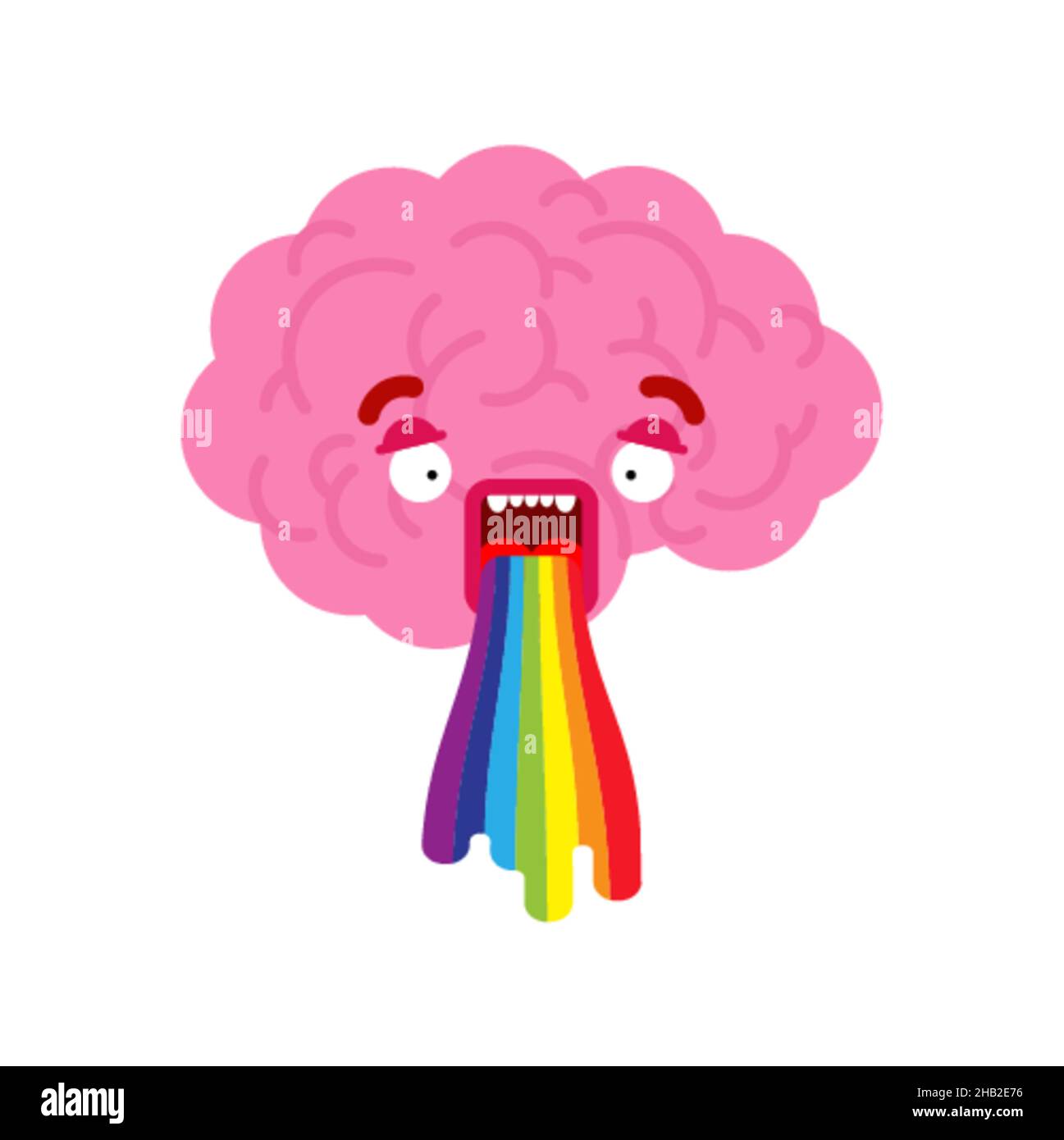 Cervello vomita arcobaleno isolato. Brains retching cartone animato. Illustrazione del concetto di capogiro Illustrazione Vettoriale