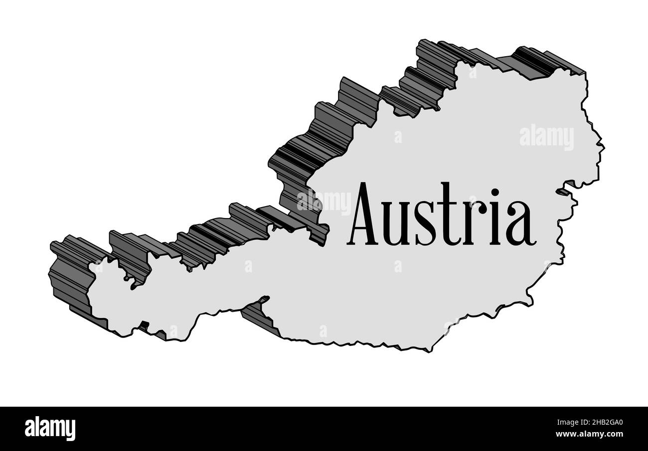 Traccia la mappa 3D dell'Austria su sfondo bianco Foto Stock