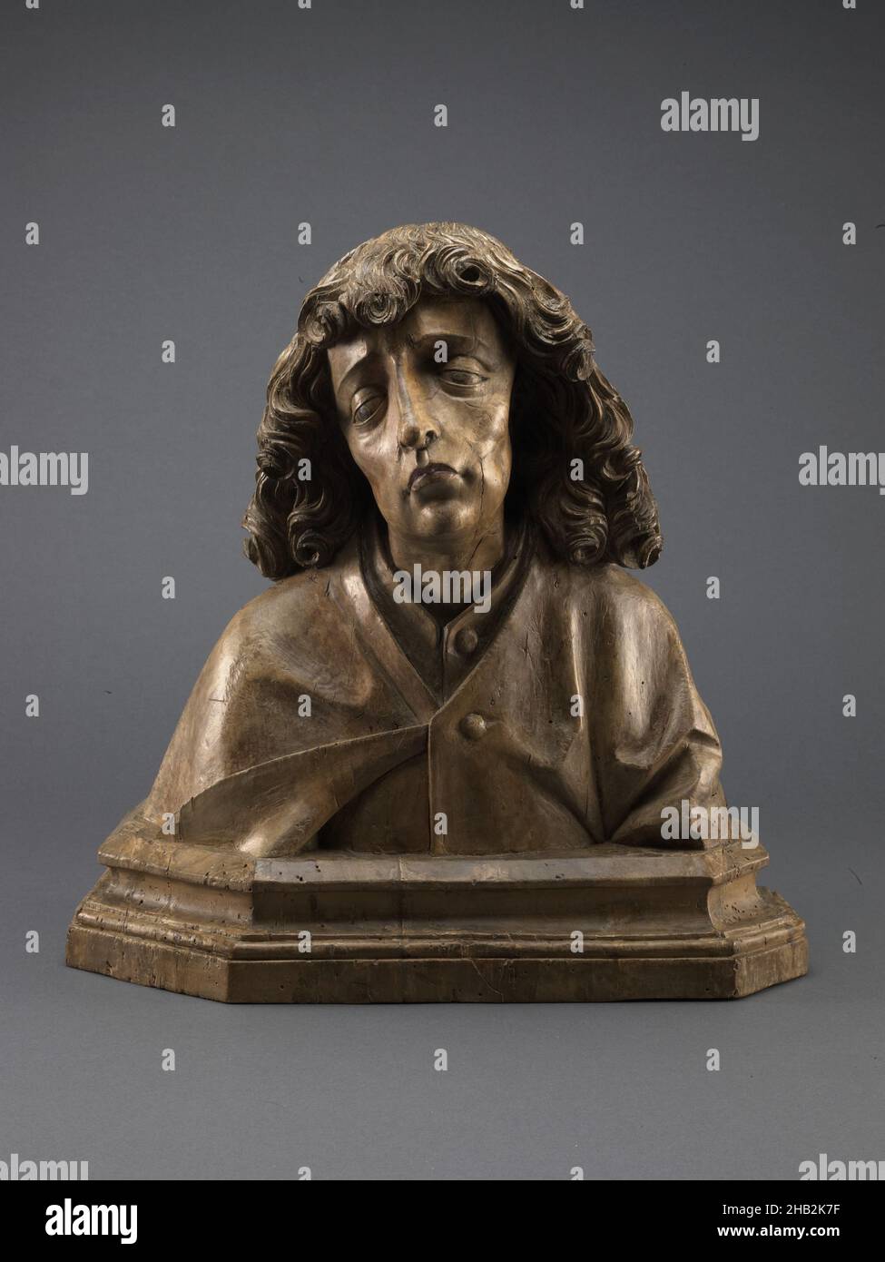 San Giovanni Evangelista, tedesco, c.1500, legno con tracce di pigmento, fabbricato a Norimberga, Germania, Europa, scultura, 13 x 13 1/4 x 6 13/16 poll. (33 x 33,7 x 17,3 cm Foto Stock