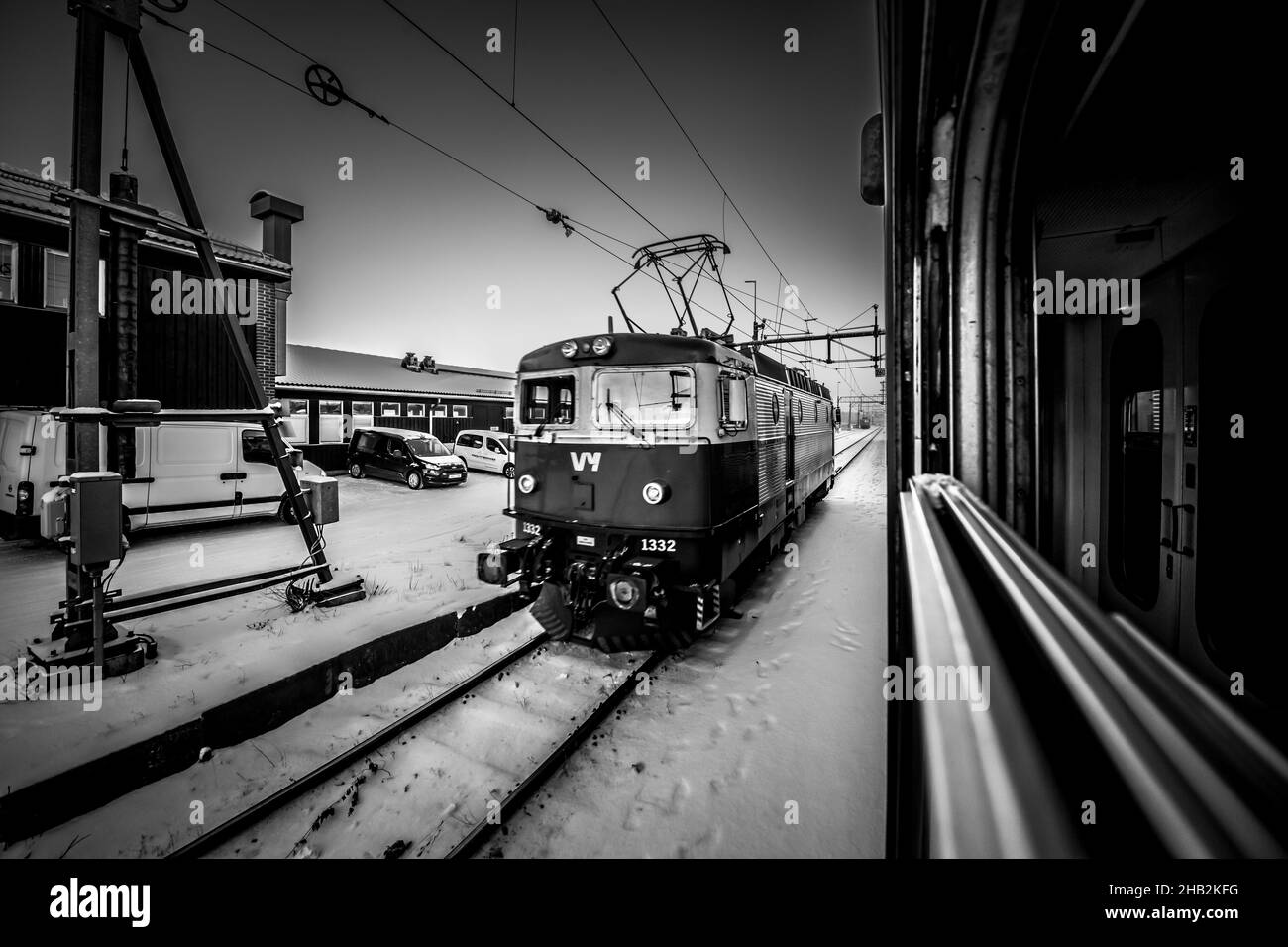 Ferrovia in Svezia sotto la neve Foto Stock