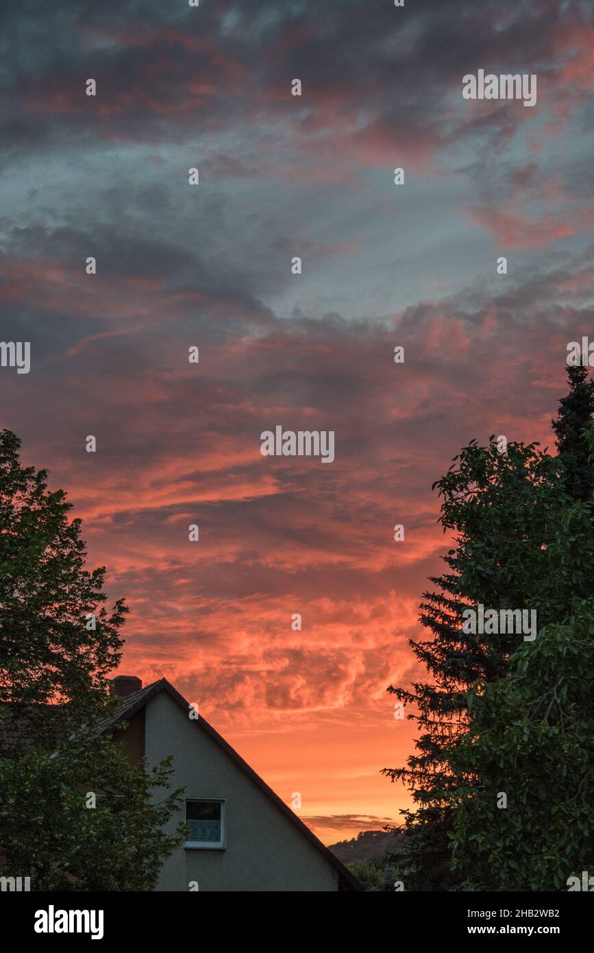 Tramonto panoramico sulle montagne Harz, Germania Foto Stock