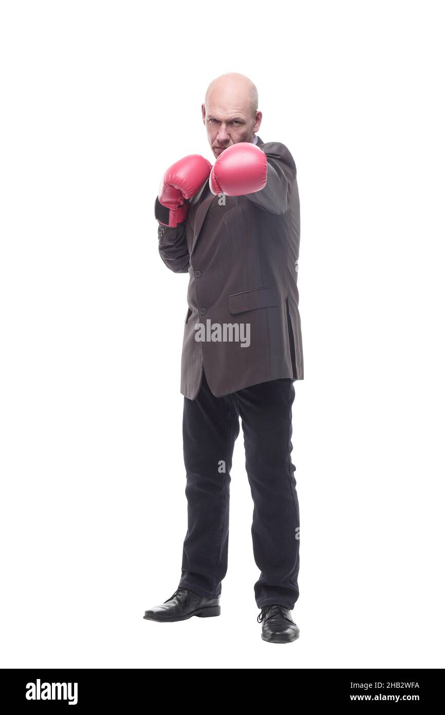 In piena crescita. Uomo d'affari in Boxing guanti. Foto Stock