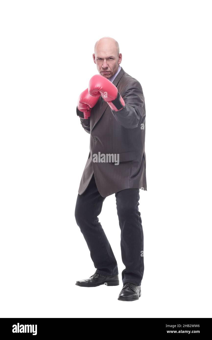 In piena crescita. Uomo d'affari in Boxing guanti. Foto Stock