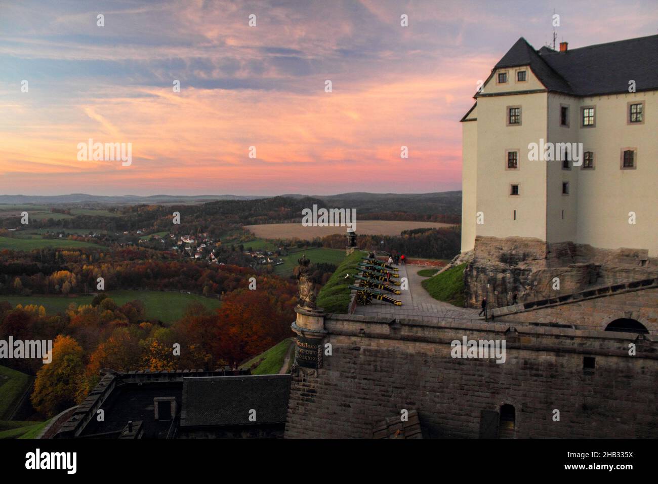 Vista dalla fortezza di Koenigstein sulla Svizzera sassone, Germania Foto Stock