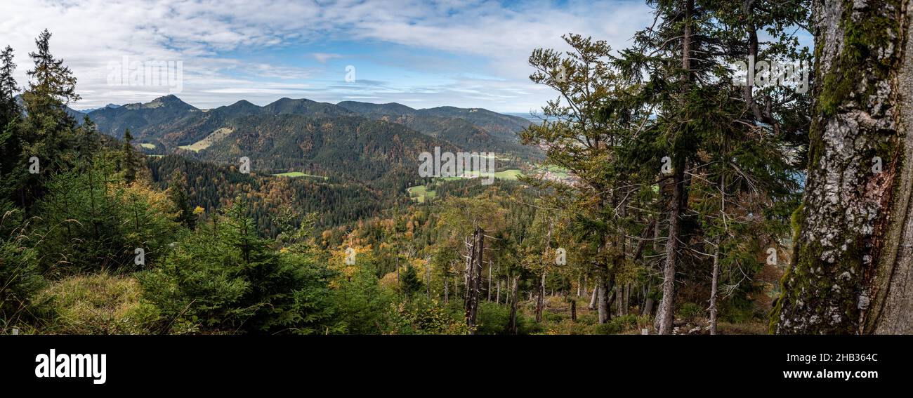 Foresta panoramica vicino al lago Schliersee in Baviera, Germania Foto Stock