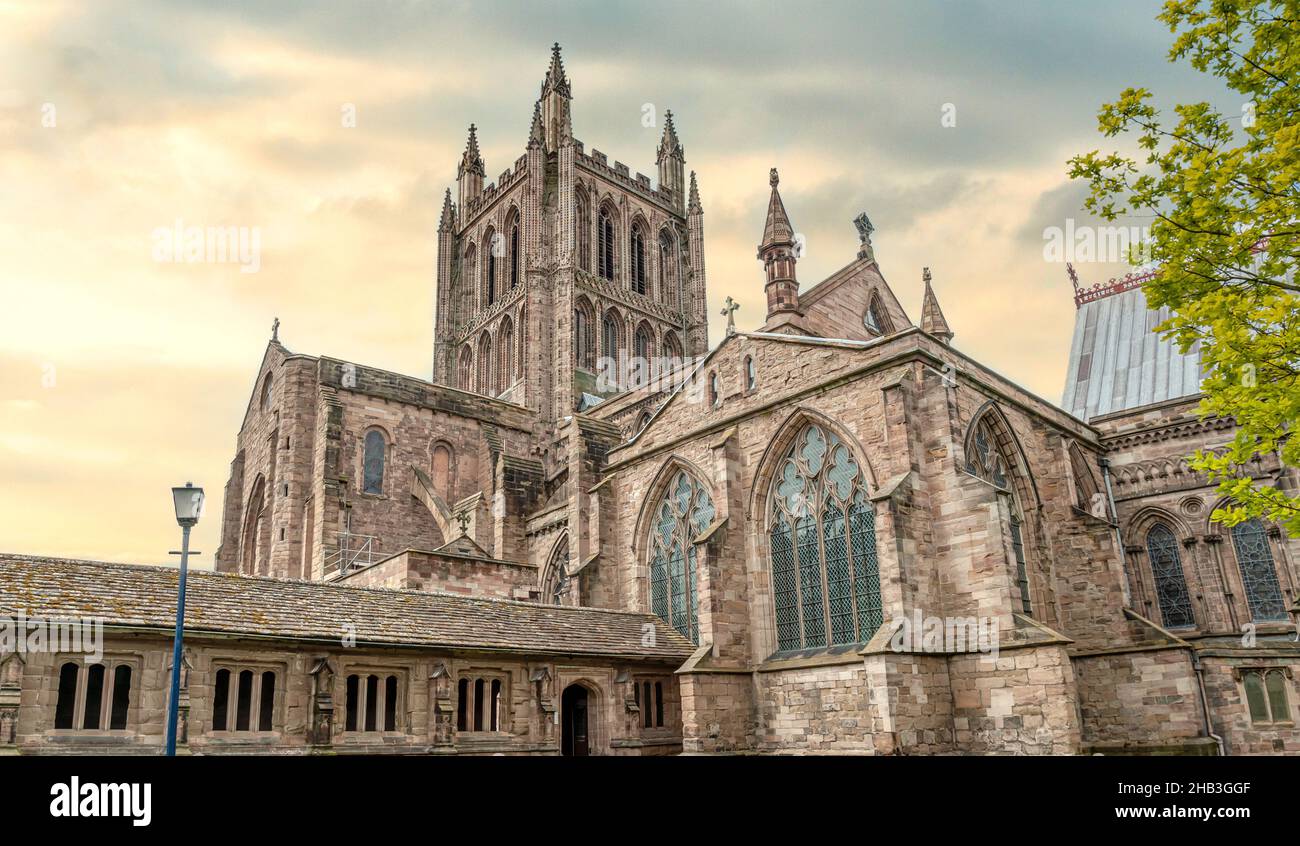 La Cattedrale di Hereford, Herefordshire, Inghilterra, risale al 1079 Foto Stock