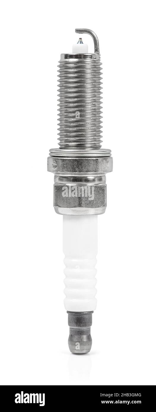 Candela di iridio per auto isolata su fondo bianco con clipping percorso Foto Stock