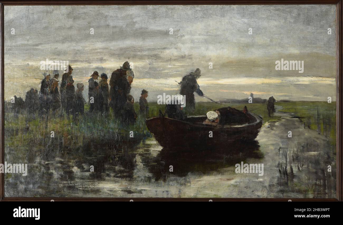 Chiatta funeraria Marken, Petrus van der Velden, artista, 1890-1891, Christchurch, qui, una festa funeraria estiva fa il suo modo per una chiesa in lontananza. Una vedova si trova a faccia in giù sulla parte superiore della bara, secondo l'usanza locale. L'umore è suggestivo, il dipinto abbozzato e impressionista. Infatti, il lavoro può essere incompiuto Foto Stock