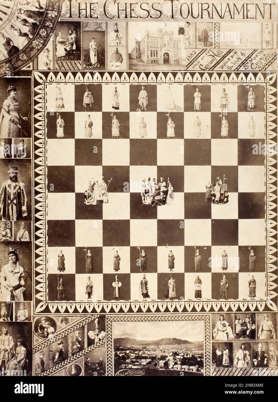 Torneo di scacchi, Garrison Hall, Dunedin, studio Burton Brothers, studio fotografico, 1883, Dunedin, fotografia in bianco e nero Foto Stock