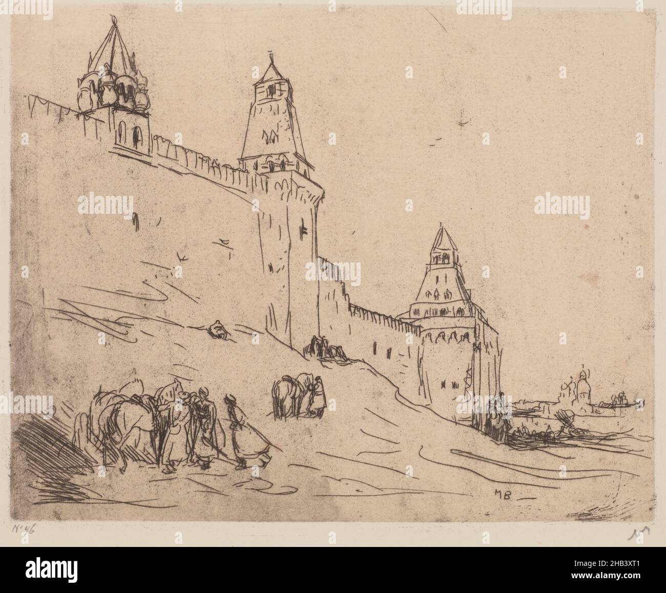 Il Cremlino, Marius Bauer, 1900 anni, punto secco, la recente ripresa dell'interesse per l'Orientalismo ha portato alla riscoperta del pittore e tipografo olandese Marius Bauer, tecnicamente eccezionale ma ingiustamente emarginato. (1867-1932). Bauer era un viaggiatore inveterato, che tra le altre destinazioni si recava in India, Indonesia, Turchia, Palestina e Marocco. Nel 1888 gli fu data l'opportunità di fare il suo primo viaggio ad est, ad Istanbul (allora Costantinopoli) dal commerciante d'arte E.J. van Wisselingh. Ritornò con più di 100 disegni e diversi books completi. Questo modello si è ripetuto più volte Foto Stock