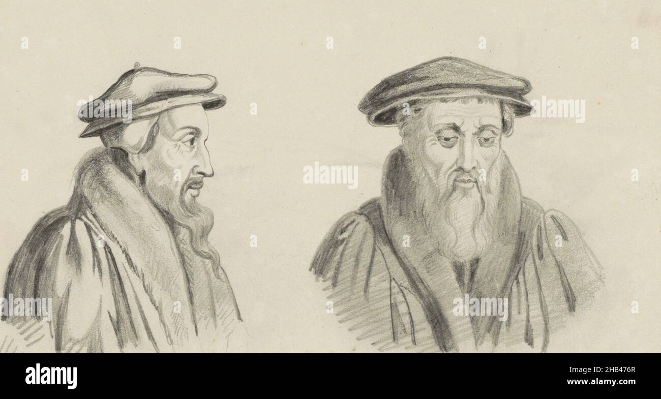 Pagina 25 verso da un libro di 52 pagine, ritratti di Johannes Calvin e John Knox., Willem Hendrik Schmidt, 1819 - 1849 Foto Stock