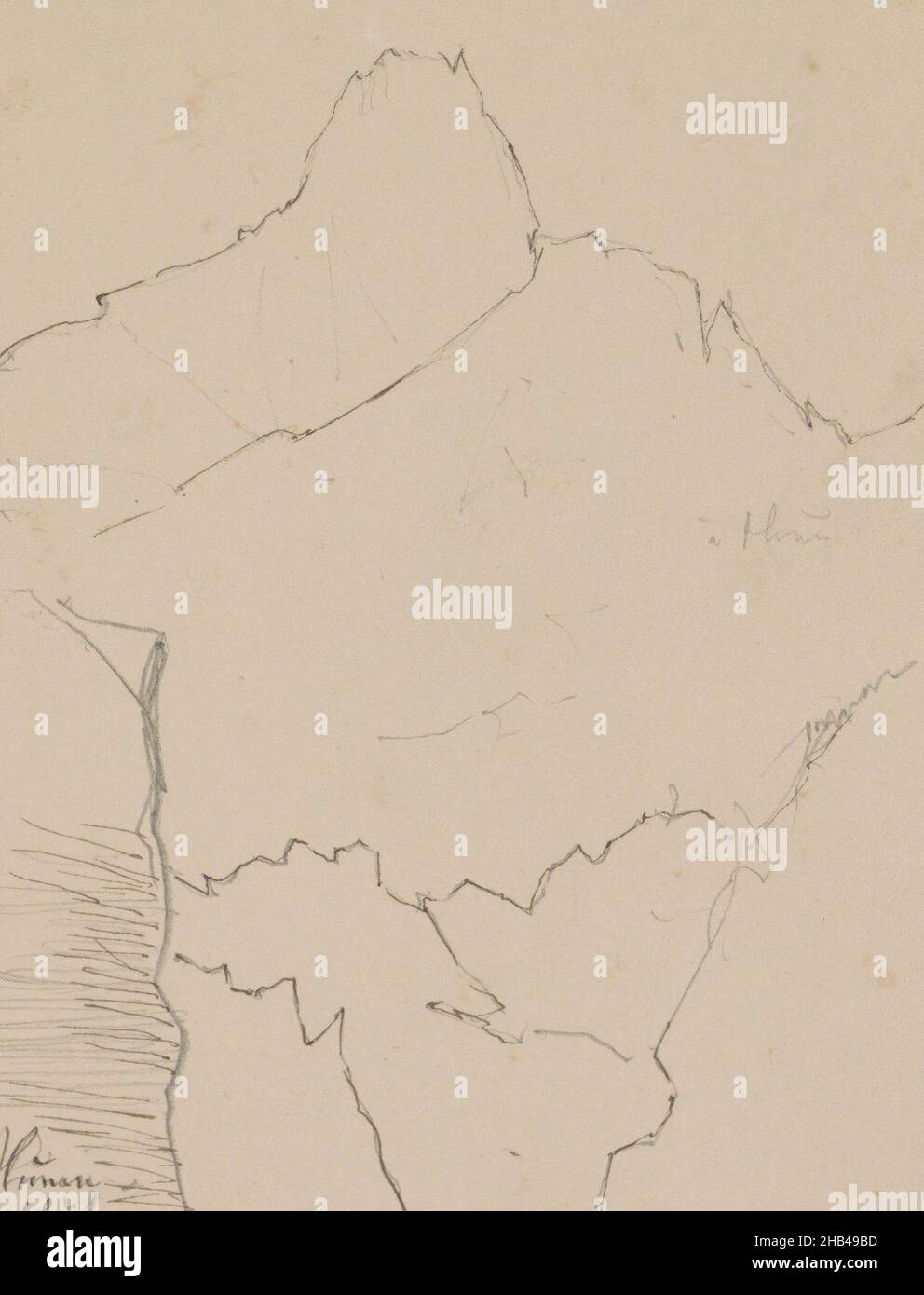 Foglio 33 recto da un libro di schizzo con 47 fogli, cime di montagna, Johannes Twenraat, 1858 Foto Stock