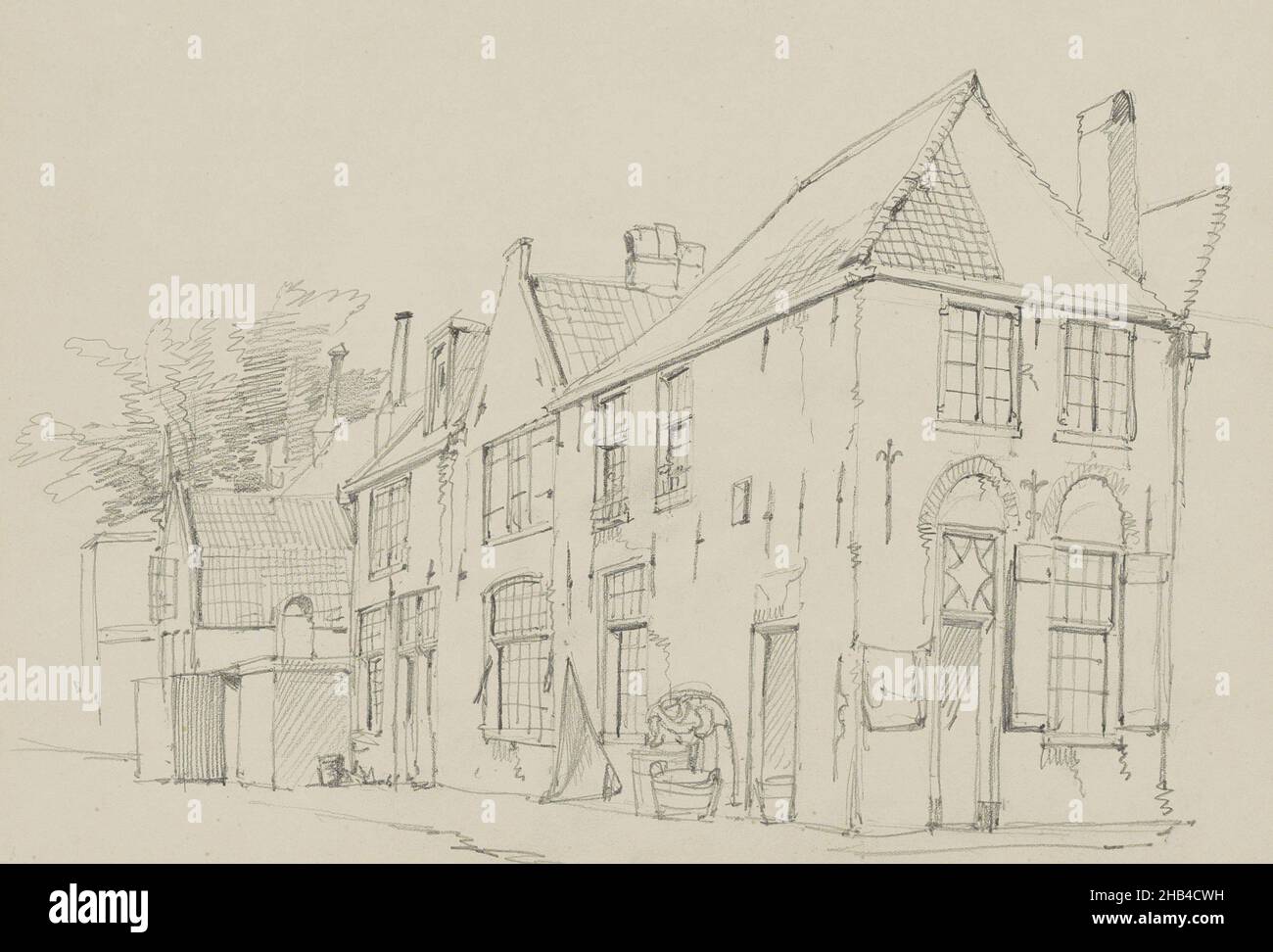 Foglio 3 recto da un libro di schizzo con 24 fogli, Vista di una casa d'angolo su una strada, Willem Koekkoek, c. 1888 Foto Stock