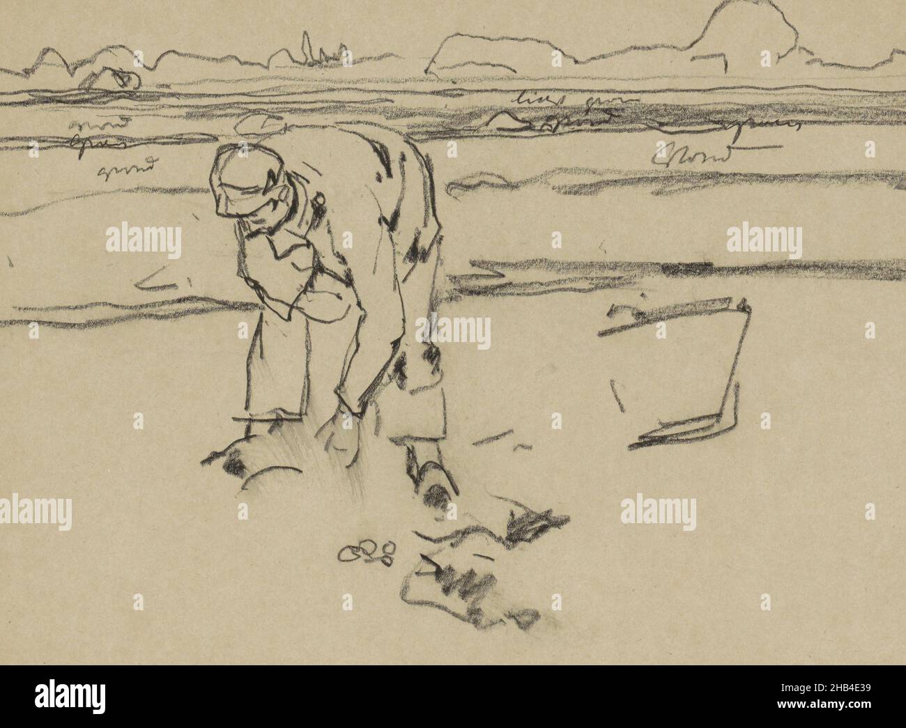 Pagina 38 da un libro di 25 pagine, contadino al lavoro nei campi, disegnatore: Willem Witsen, Ede, 1893 - 1897, Willem Witsen, 1893 - 1897 Foto Stock