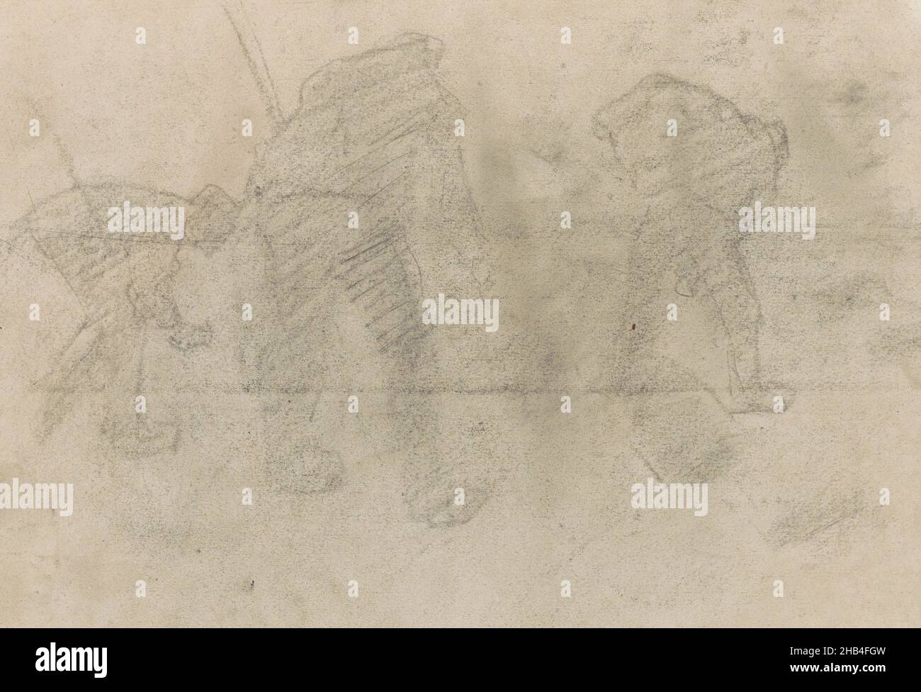 Pagina 78 da un libro di 38 pagine, tre uomini al lavoro nel paese, disegnatore: Willem Witsen, Ewijkshoeve, (possibilmente), c.. 1884 - c. 1887, Willem Witsen, c.. 1884 - c. 1887 Foto Stock