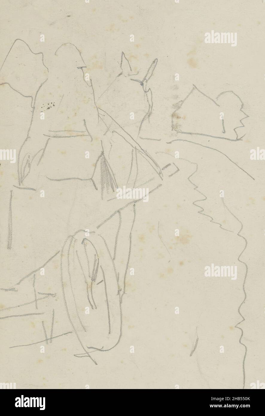 Un coachman siede sul buck. In lontananza una casa lungo la strada, strada con carrello a cavallo., disegnatore: George Hendrik Breitner, l'Aia, 1896, h 185 mm x w 114 mm, George Hendrik Breitner, 1896 Foto Stock