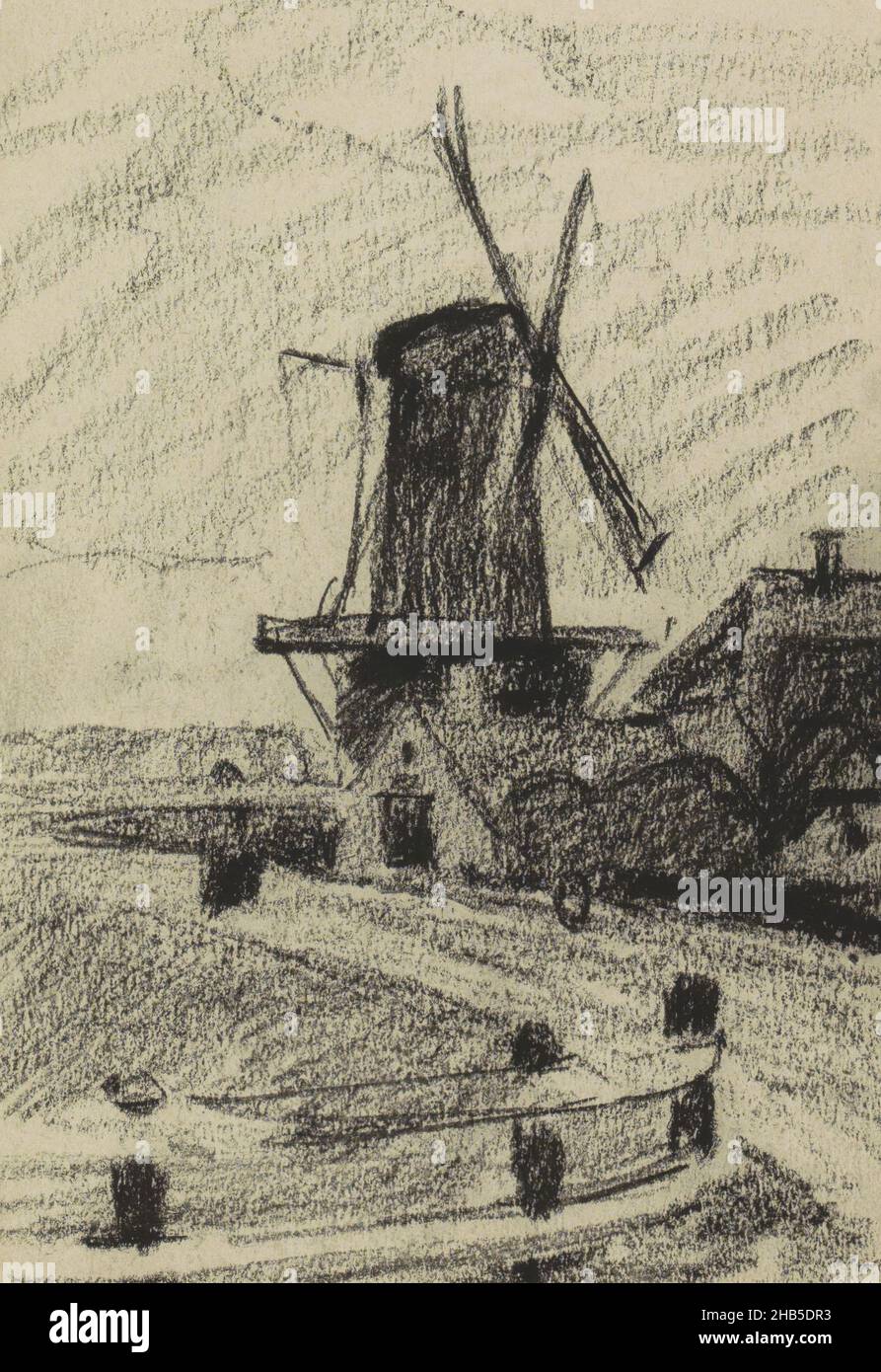 Pagina 30 da un libretto di 25 pagine, Vista del mulino a vento Rijn e Lek a Wijk bij Duurstede., disegnatore: Willem Witsen, Wijk bij Duurstede, 1906 - 1907, Willem Witsen, 1906 - 1907 Foto Stock
