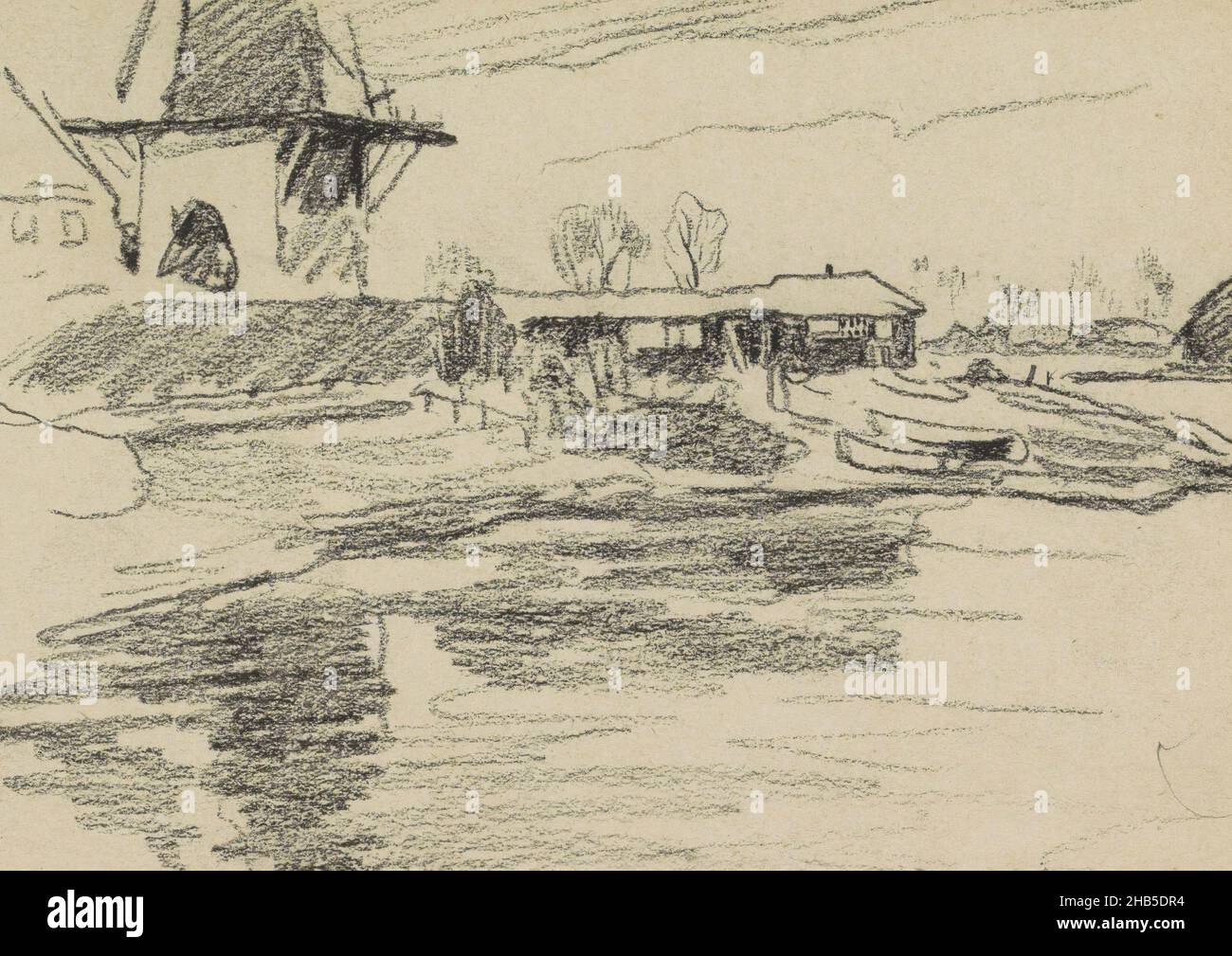 Pagina 37 da un libretto di 25 pagine, Vista del mulino a vento Rijn e Lek a Wijk bij Duurstede., disegnatore: Willem Witsen, Wijk bij Duurstede, 1906 - 1907, Willem Witsen, 1906 - 1907 Foto Stock