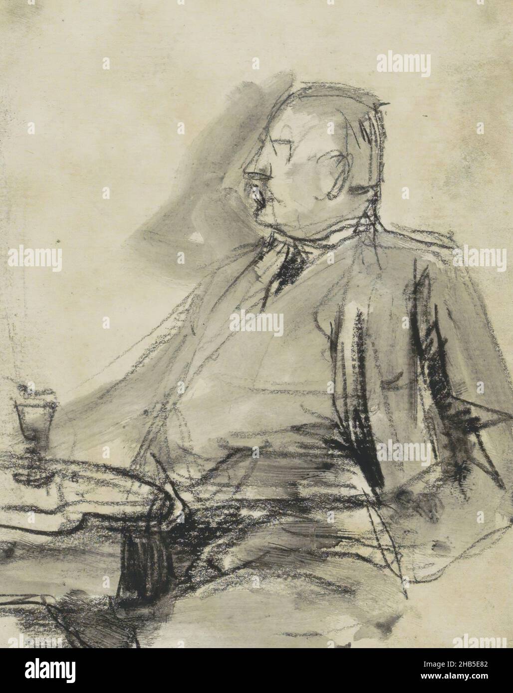 Seduta a un tavolo con un bicchiere. Foglio, incollato a pagina 28 da un libro di 82 pagine., Ritratto dell'artista Willem Müller., disegnatore: Floris Arntzenius, (firmato dall'artista), l'Aia, c.. 1883 - c. 1914, Floris Arntzenius, c. 1883 - c. 1914 Foto Stock Seduta a un tavolo con un bicchiere. Foglio, incollato a pagina 28 da un libro di 82 pagine., Ritratto dell'artista Willem Müller., disegnatore: Floris Arntzenius, (firmato dall'artista), l'Aia, c.. 1883 - c. 1914, Floris Arntzenius, c. 1883 - c. 1914 Foto Stock