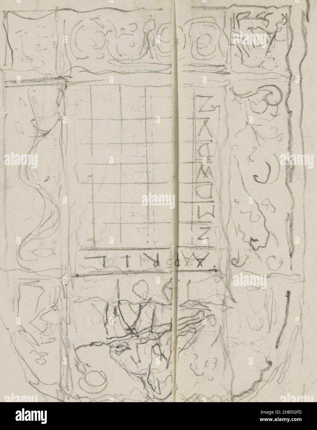 Foglio 39 verso e 40 recto da un libretto di 42 pagine, disegno per un calendario decorato, Gerrit Willem Dijsselhof, c.. 1901 Foto Stock