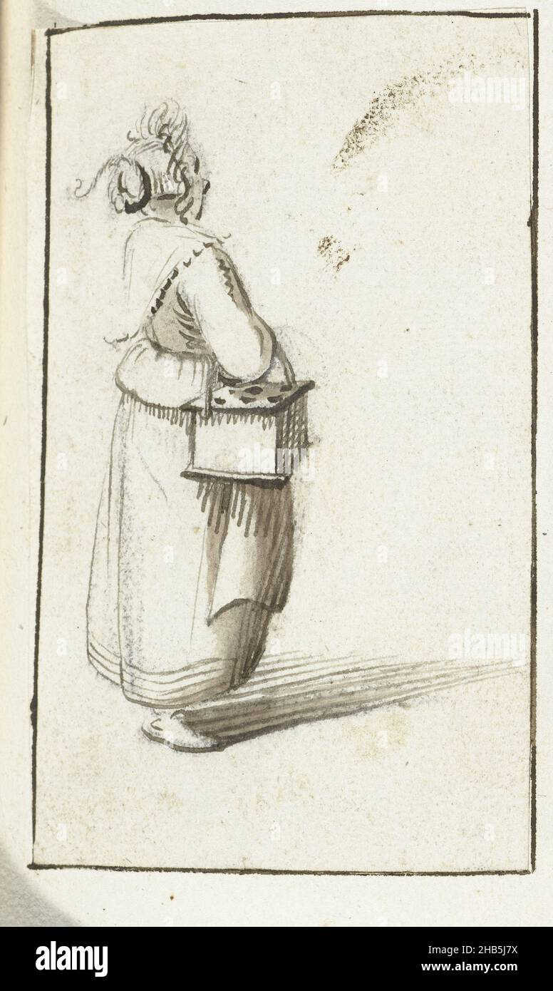 Donna con stufa, disegnatore: Harmen ter Borch, Zwolle, 1648 - 1677, carta, altezza 100 mm x larghezza 60 mm Foto Stock