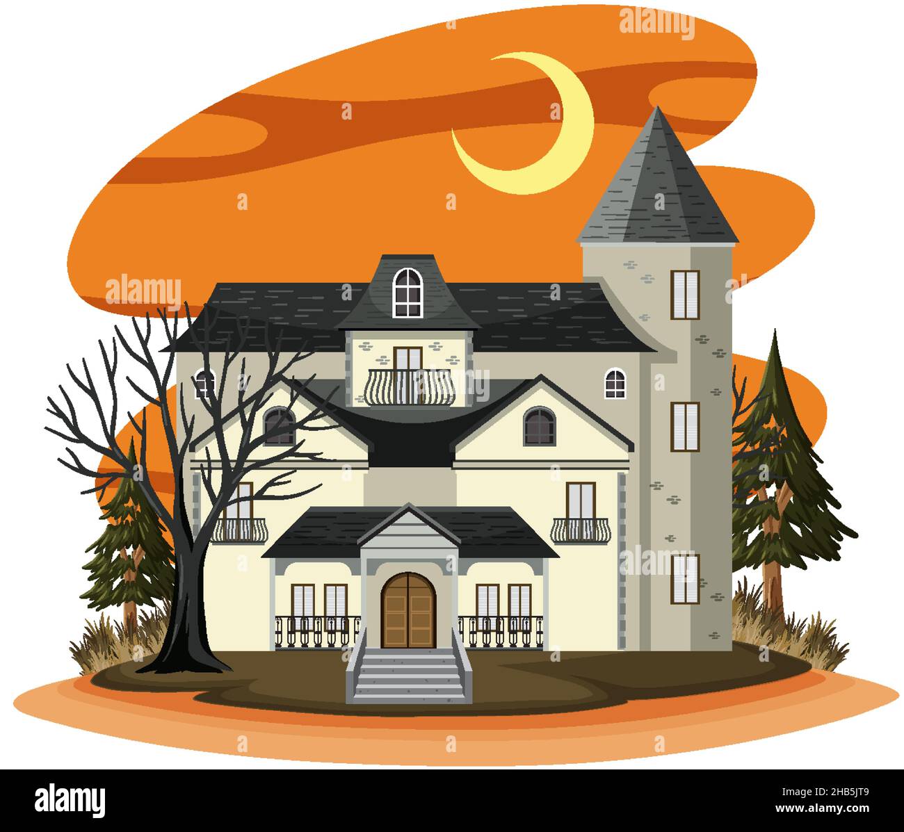Casa infestata in stile cartoon illustrazione Illustrazione Vettoriale