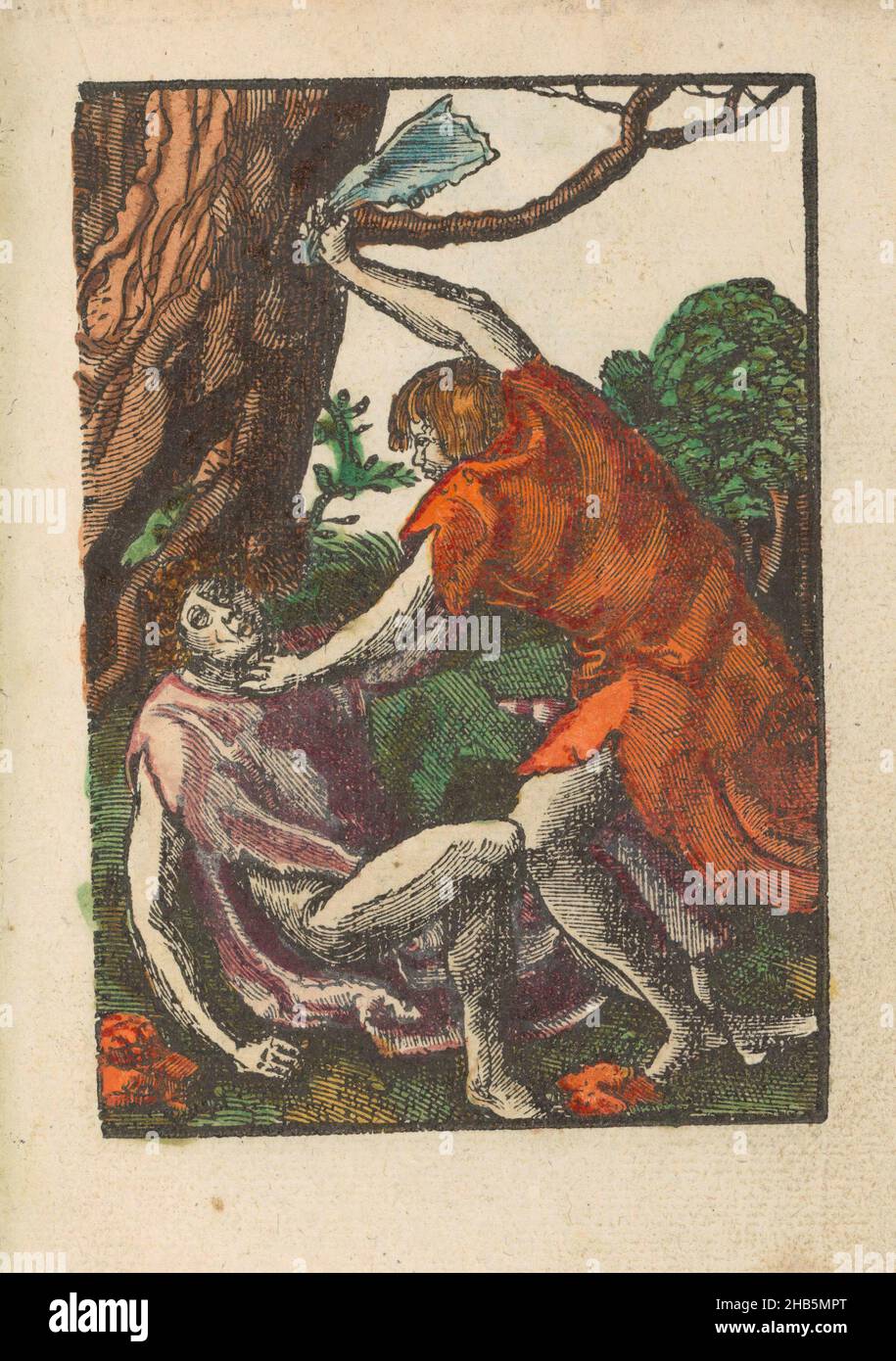 Caino uccide Abele, stupido Passione (titolo della serie), Caino batte suo fratello Abele a morte con il giawbone di un asino. La stampa fa parte di un libro., stampatore: Lucas van Leyden (laboratorio di), editore: Doen Pietersz., stampatore: Paesi bassi, editore: Amsterdam, c.. 1530, carta, altezza 111 mm x larghezza 78 mm altezza 159 mm x larghezza 102 mm Foto Stock