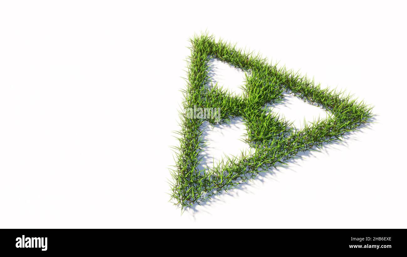 Concetto o concettuale verde erba prato simbolo forma isolato sfondo bianco, icona di pericolo nucleare. metafora dell'illustrazione 3d per l'avviso Foto Stock