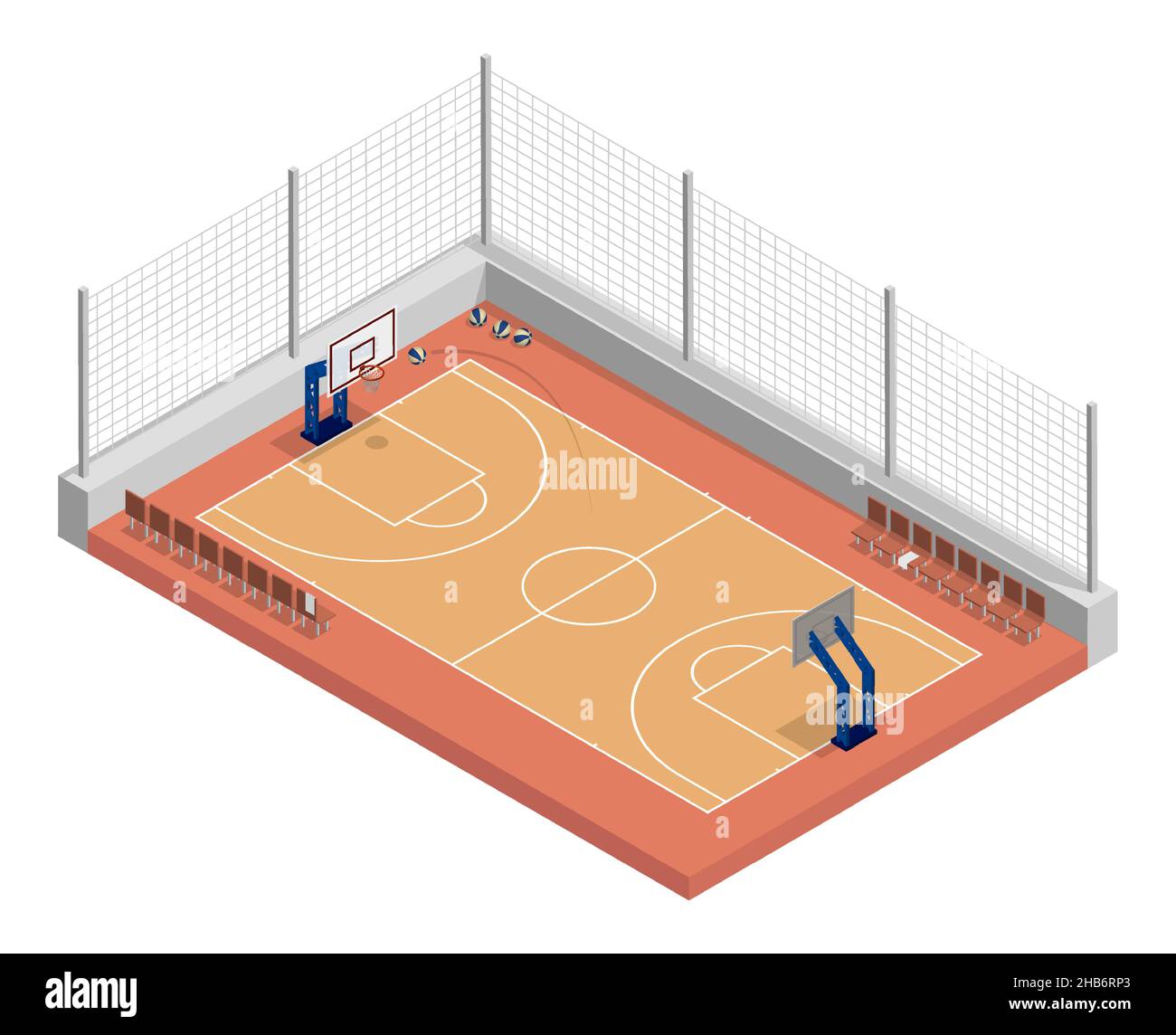 campo da basket isometrico con rete, pavimento in parquet e linee di  marcatura. Vista dall'alto del campo da pallacanestro. Campo sportivo per  attività ricreative attive. Realistico Immagine e Vettoriale - Alamy