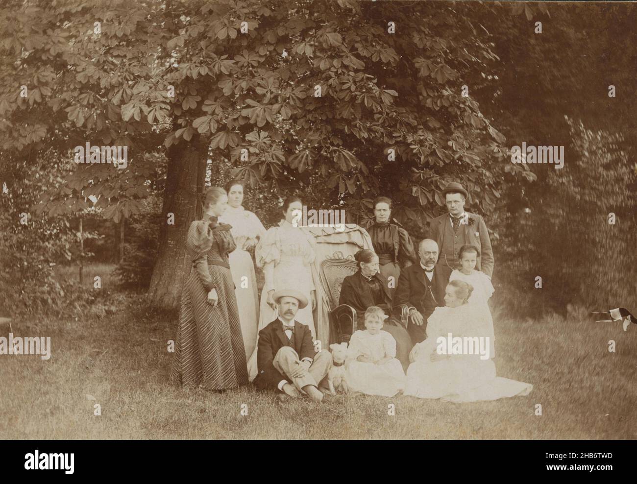 Ritratto di gruppo della famiglia Jonker e Jonker nije, Cornelia Hendrika Jonker (cerchio di), Maartensdijk, 1896, supporto fotografico, cartone, altezza 137 mm x larghezza 187 mm Foto Stock