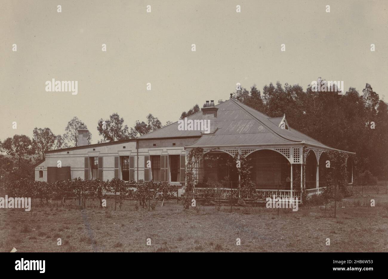 Casa con giardino, Cornelia Hendrika Jonker (cerchio di), Zuid-Afrika, 1880 - 1920, supporto fotografico, cartone, altezza 139 mm x larghezza 188 mm Foto Stock