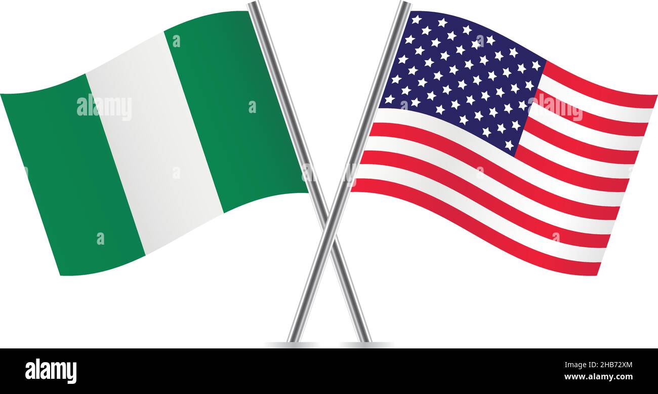 Bandiere di America e Nigeria. Illustrazione vettoriale. Illustrazione Vettoriale