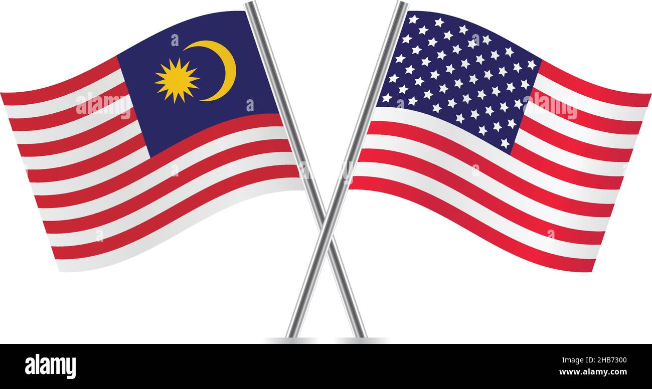 Bandiere americane e malesi. Illustrazione vettoriale. Illustrazione Vettoriale