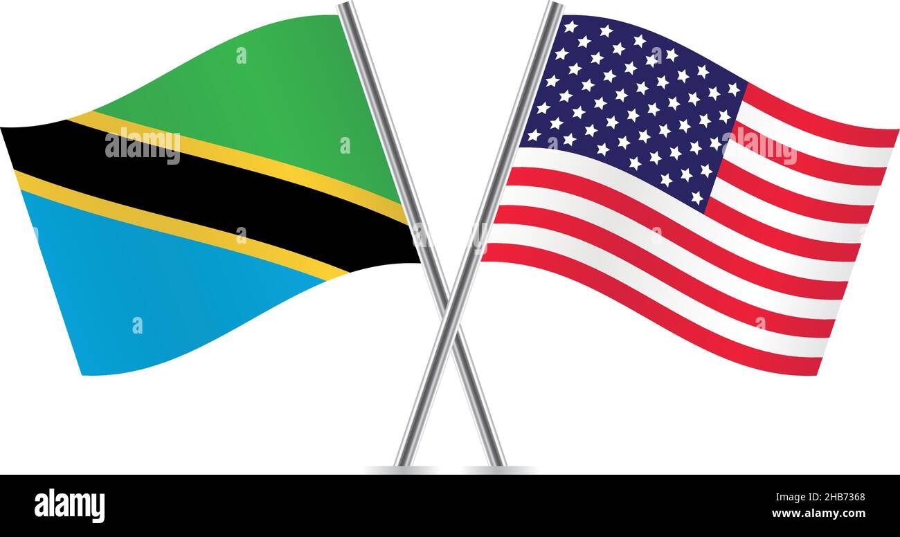 Bandiere di America e Tanzania. Illustrazione vettoriale. Illustrazione Vettoriale