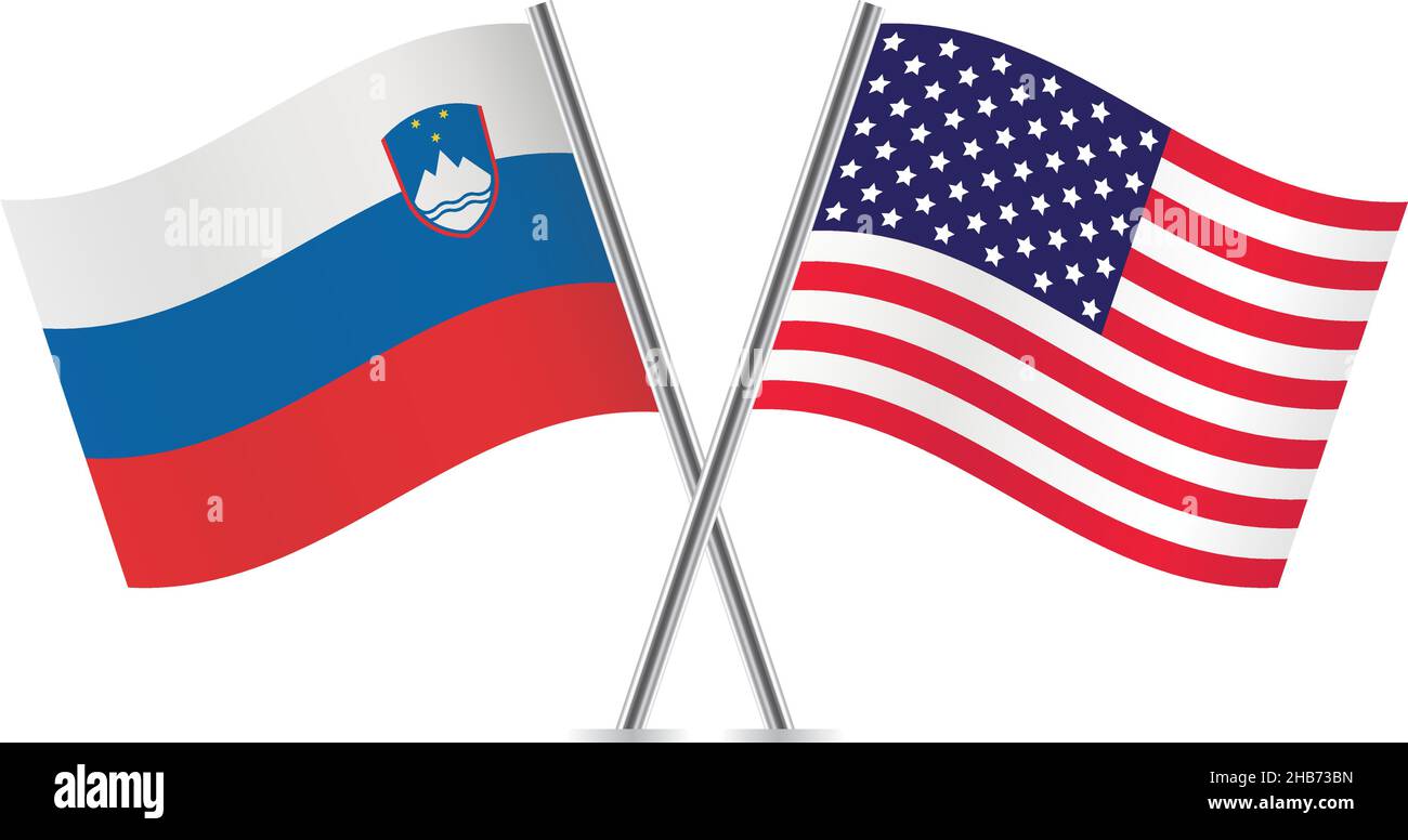 Bandiere americane e slovene. Illustrazione vettoriale. Illustrazione Vettoriale