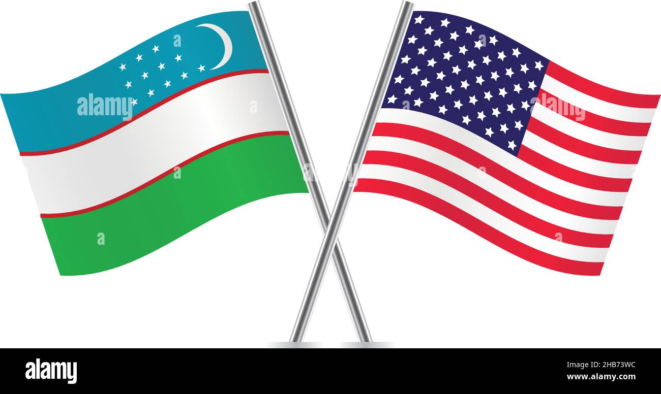 Bandiere dell'America e dell'Uzbekistan. Illustrazione vettoriale. Illustrazione Vettoriale