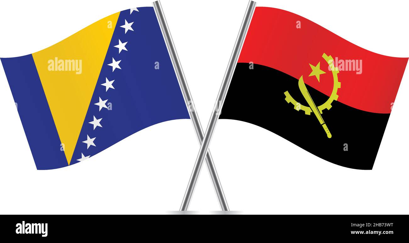 Bandiere della Bosnia-Erzegovina e dell'Angola. Illustrazione vettoriale. Illustrazione Vettoriale