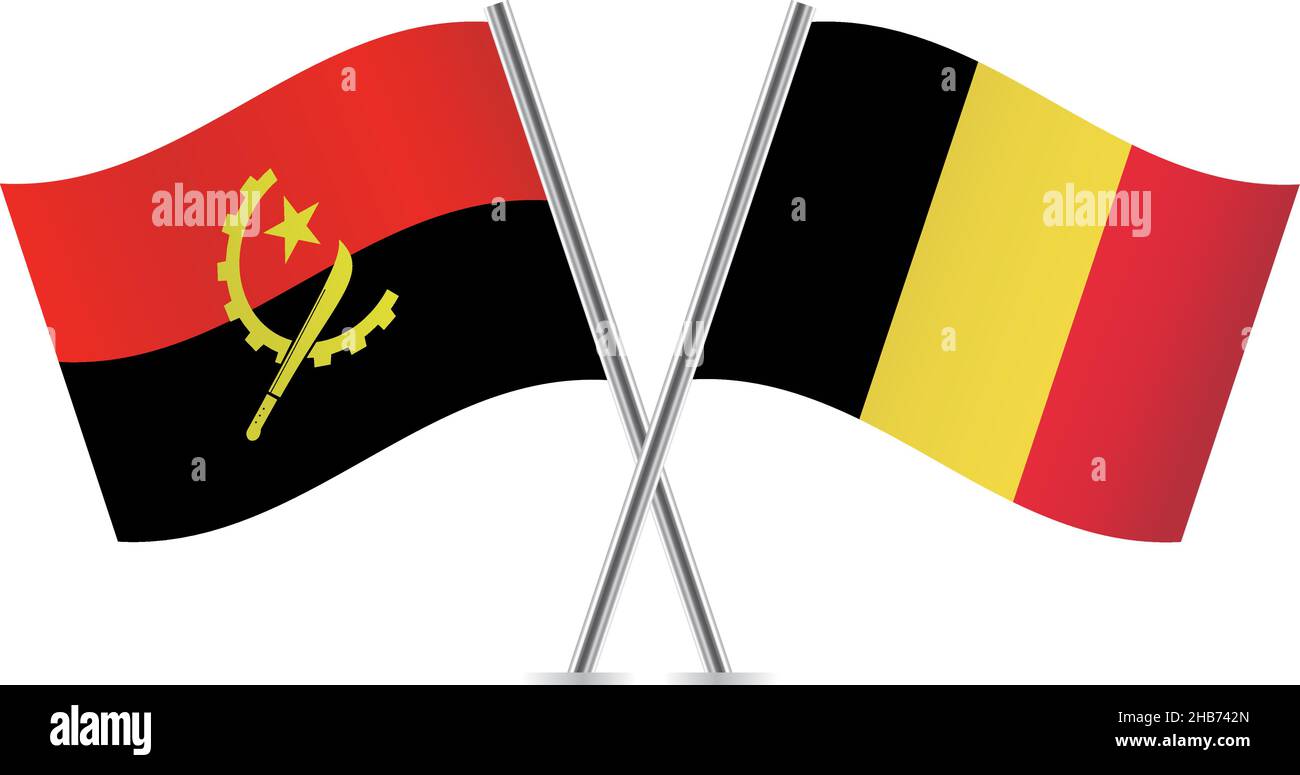 Bandiere dell'Angola e del Belgio. Illustrazione vettoriale. Illustrazione Vettoriale