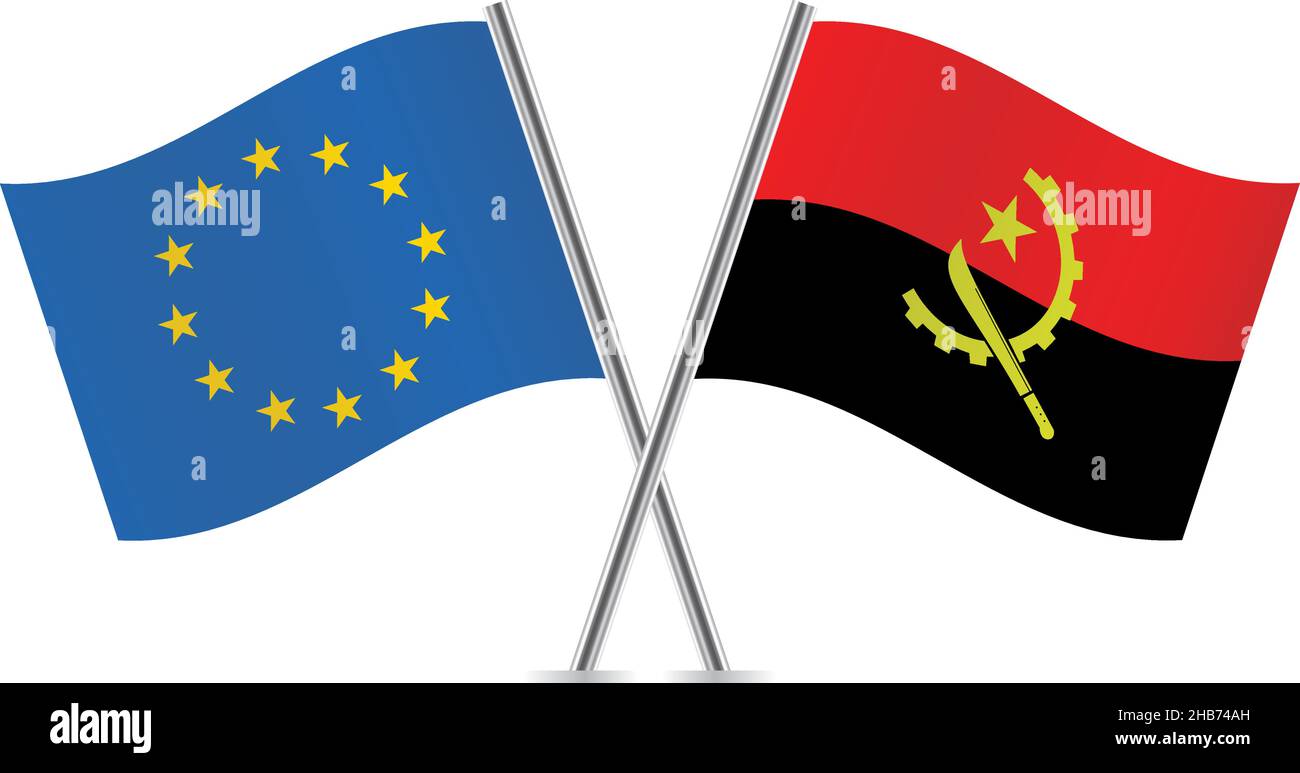 Bandiere dell'Unione europea e dell'Angola. Illustrazione vettoriale. Illustrazione Vettoriale