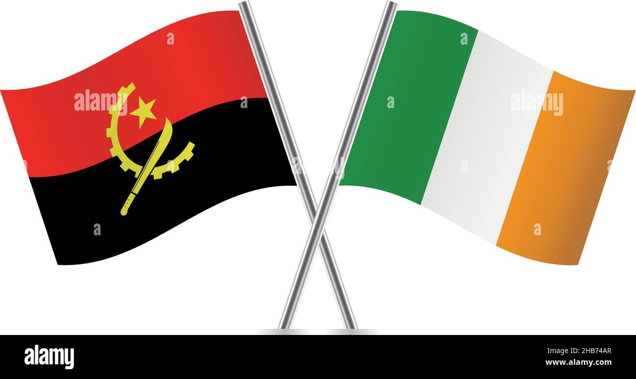 Bandiere dell'Angola e dell'Irlanda. Illustrazione vettoriale. Illustrazione Vettoriale