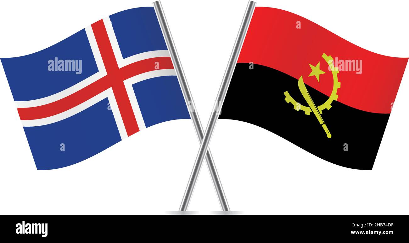 Bandiere dell'Islanda e dell'Angola. Illustrazione vettoriale. Illustrazione Vettoriale