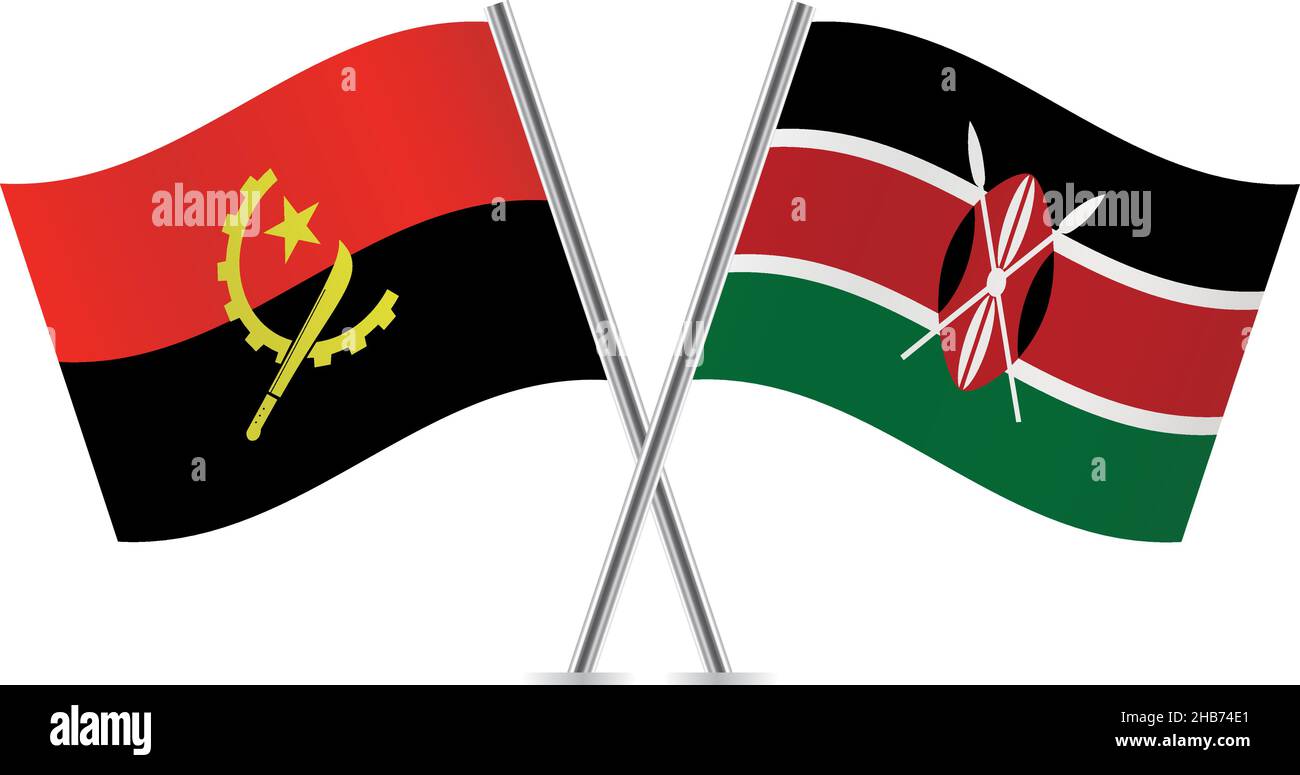 Bandiere dell'Angola e del Kenya. Illustrazione vettoriale. Illustrazione Vettoriale