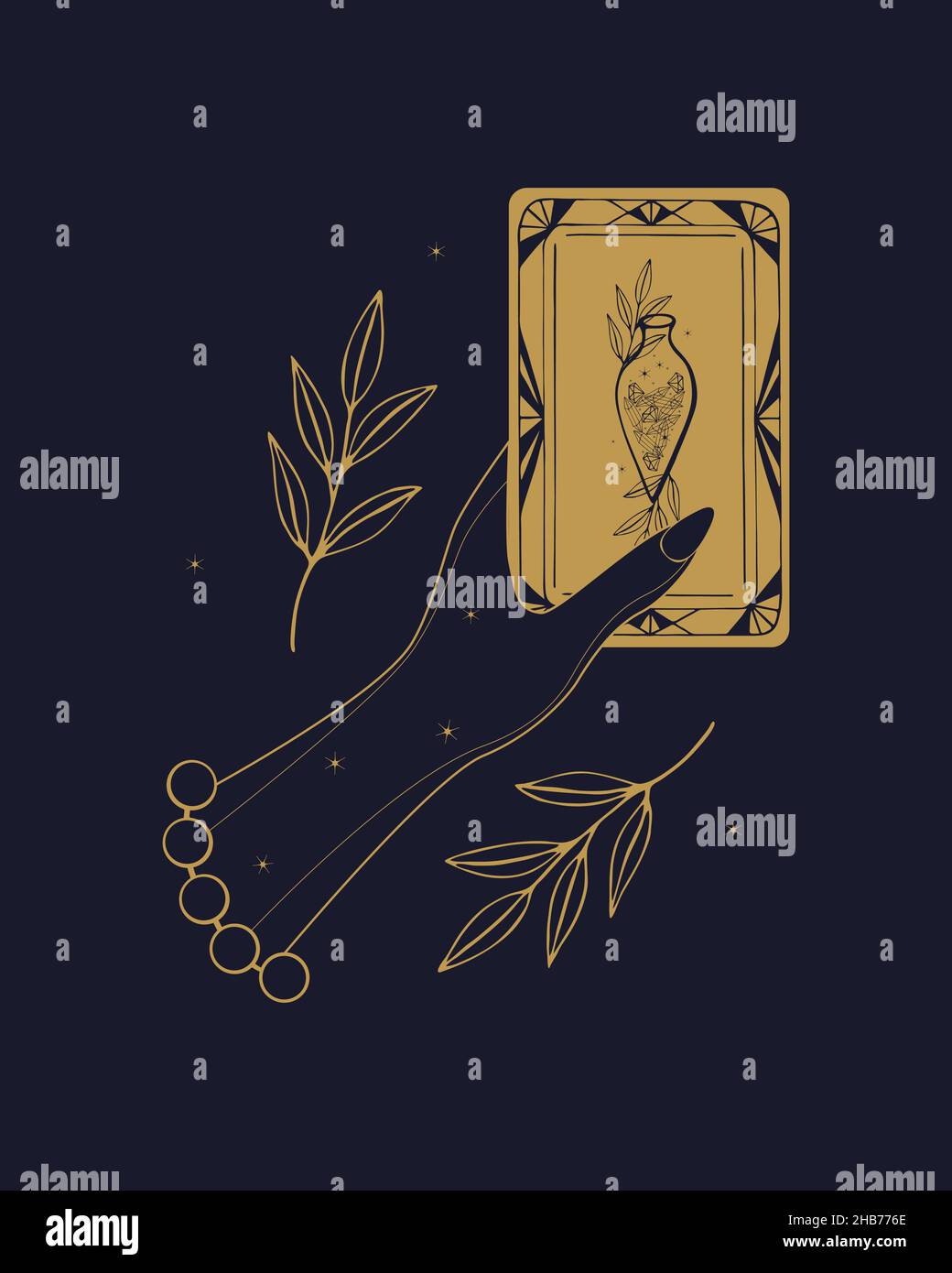 Tarot mano di fortuna femminile. Illustrazione vettoriale di tarocchi in stile vintage con simboli mistici, concetto di stregoneria. Isolato, sfondo bianco. Illustrazione vettoriale Illustrazione Vettoriale