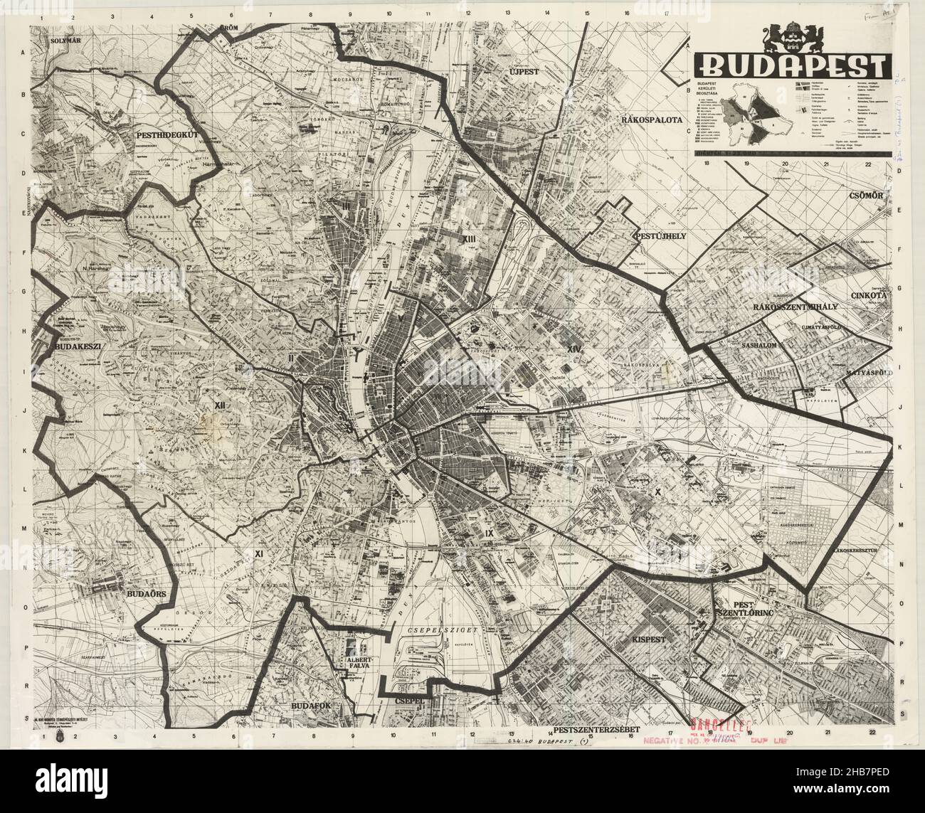 Mappa di Budapest, piano di Budapest, Poster di Budapest, Mappe di Budapest, Stampa di Budapest, Budapest City, Budapest City Plan, Budapest City Map, Ungheria Map, 1944 Foto Stock